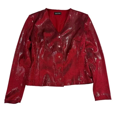 Jean Paul Red Snakeskin Button Up Shirt/Top/Jacket Long Sleeve V-Neck Sz US 6 - Image 1 of 4