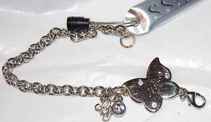 Nuevo con etiquetas Pulsera Dije Mariposa Plata Metal-Negro Esmalte-Estrás Transparente - Imagen 1 de 1