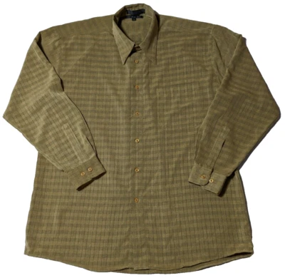 VTG DOMANI PLATINUM MICROFIBER Men Large (15-15 1/2) Green Plaid Shirt EUC - Image 1 of 4