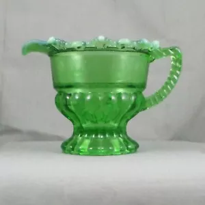 WESTMORELAND RING & PETAL GREEN OPALESCENT GLASS CREAMER - Picture 1 of 5