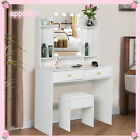 For Girls Vanity Makeup Table Desk Set W/ Stool 10 Led Lighted Mirror +2 Drawers