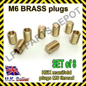 M6 Tapón Colector Latón Colector Sello Agujeros Roscados HEX Detener Fugas JUEGO de 8 - Imagen 1 de 1