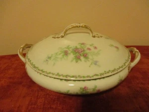 Vintage Limoges France OMC 10" Serving Casserole Dish Pink Flowers Green Leaves - Picture 1 of 10