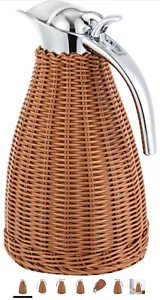 Edelstahl Kaffee Thermokanne, Rattan Thermokanne, doppelwandig - Bild 1 von 3