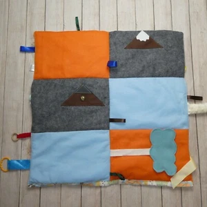 Handmade Sensory Baby Blanket. Cotton Baby Shower Gift Mountains Cloud Camping - Picture 1 of 7