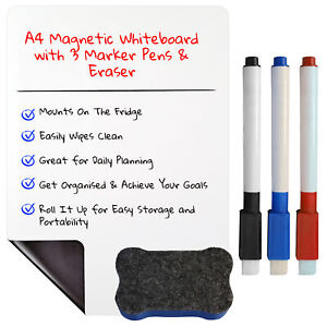 A4 Magnetic Fridge Whiteboard | Dry Wipe Eraser Magnet Notice Planner Memo Board