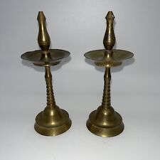 Pair Old Vintage Decorative Indian Religious Brass Diya - Worship Oil Lamp  6” T