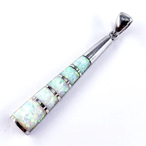 AK Sterling Silver Fire Opal Inlay Vertical Bar Pendant Modernist Womens Artisan - Picture 1 of 13