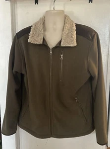 Orvis Jacket Men's Medium Green Fleece Faux Shearling Long Sleeve Full Zip - Picture 1 of 6