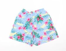 Susan Graver Womens Blue Floral Polyester Bermuda Shorts Size S Regular Pull On