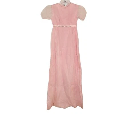 Vestido Vintage Niñas M Hecho a Mano Transparente Flocado Lunares Rosa Nylon Manga Corta Foto 1 de 4