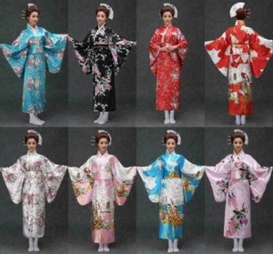 Women's Retro Oriental Japanese Yukata Kimono Obi Cosplay Robe Geisha Dress 2025 - Picture 1 of 22