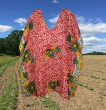 Womens Summer kaftan Dress, Handmade Short Sari Red Caftans, Travel Fashion M-XL