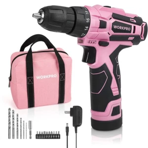 WORKPRO Pink Cordless Drill Driver Set, 12V Electric Screwdriver Driver Tool Kit - Picture 1 of 11