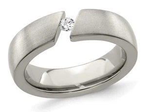 Mens 1/10 Carat (ctw) Diamond Titanium 6mm Brushed Band Ring - Picture 1 of 4
