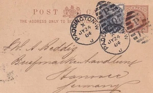1884 Paddington to Germany Postal Stationary Card (t13826) - Picture 1 of 1