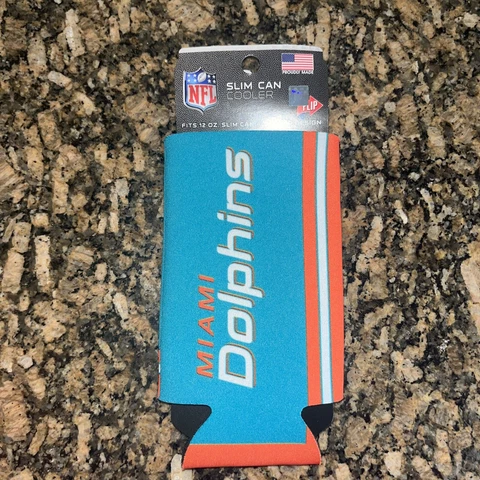 Miami Dolphins Slim Can Cooler Koozie Two Sided Can Design NFL Football Cover
