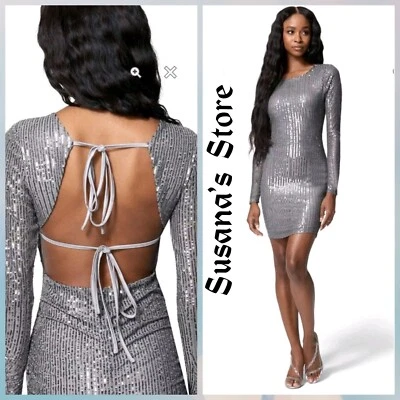 NUEVO CON ETIQUETAS BEBE TALLA L Lentejuelas Espalda Abierta Brillante Mini Vestido Elegante y Sexy!! Precio de venta sugerido por el fabricante $129 Foto 1 de 4