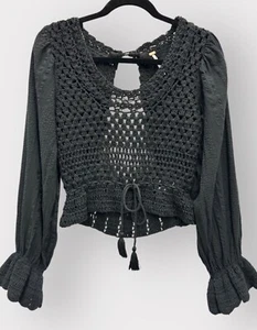 Top Free People Crochet XS Boho Festival Romántico Clásico Negro - Imagen 1 de 8