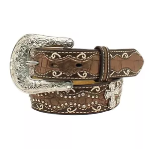 Ariat Western Girl Belt Youth Scalloped Studs Cross Conchos Brown - Picture 1 of 7