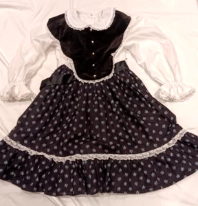Vtg Girls Dress Prairie Cottagecore Gunne Sax Style size 10 Black Floral Velvet - Picture 1 of 9