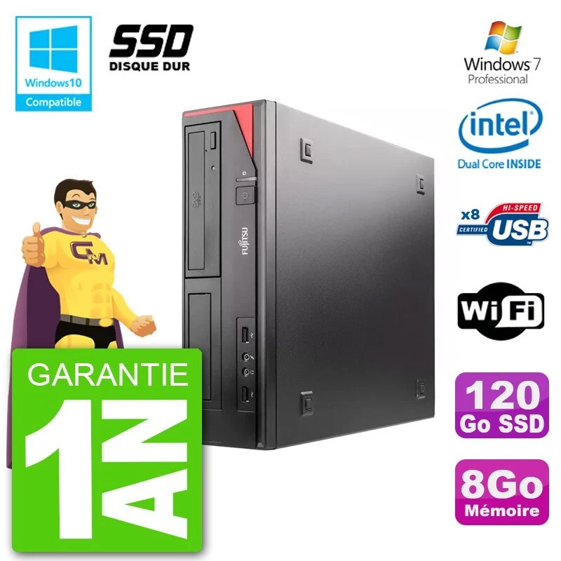 PC Fujitsu Esprimo E520 Dt G3220 RAM 8Go SSD 120Go Masterizzatore DVD Wifi W7 - Immagine 1 di 1