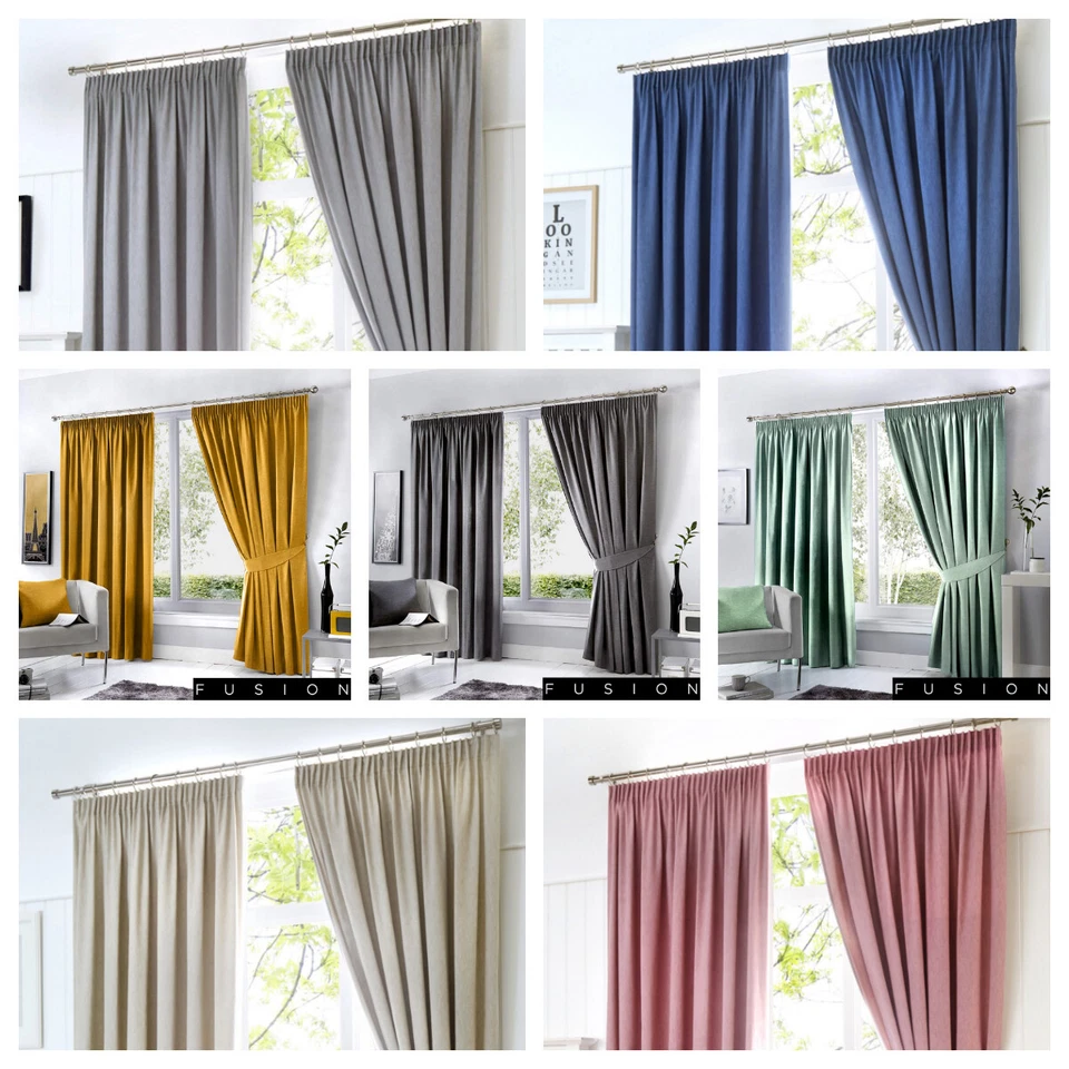 Fusion Plain Dijon Blackout / Thermal Lined Pencil Pleated Curtains. 8 x Colours - Image 1 of 1