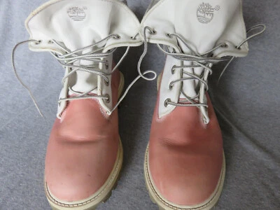 Woman's Pink & White  Rolltop Back Zip Timberland Boots Size 6 Work Boots - Image 1 of 4