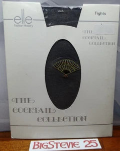 Vintage Elle The Cocktail Collection Tights Black 1 Size with Motif FREE P&P - Picture 1 of 7