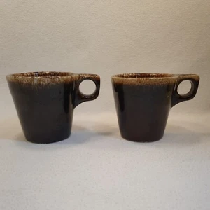 2 Vintage Hull Oven Proof Brown Drip Glaze 10 OZ Coffee Mugs Tea Cups 3.5" USA - Picture 1 of 13