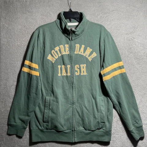 Notre Dame Full Zip Sweatshirt Green Mens Large Green NCAA Long Sleeve Mock Neck Cover