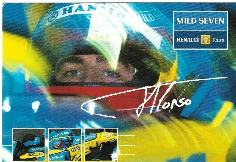 Fernando Alonso, Renault, tolle  alte Karte ,mit Druck Unterschrift - Bild 1 von 1