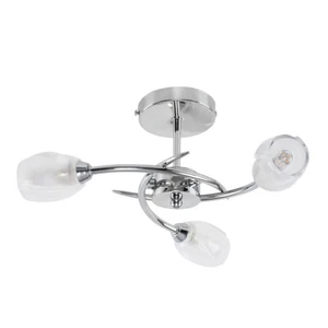 Modern Polished Chrome 3 way Ceiling Light Swirl Design Lamp Glass Shades - Picture 1 of 7