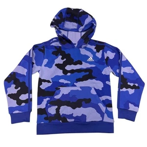 Adidas Boy's Long Sleeve France Camo Printed Pullover Hoodie Blue Size Medium - Picture 1 of 7