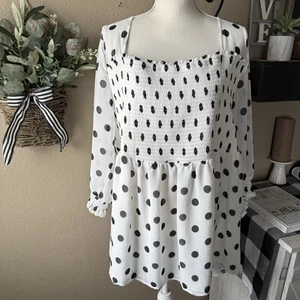 Torrid Polyester schwarz und weiß gepunktet Langarm Bluse Plus Größe 4X - Bild 1 von 13