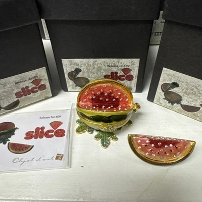Object d'art Bling Enamel Trinket Pill Box Watermelon SLICE #109 Hinged Art/Form - Image 1 of 4