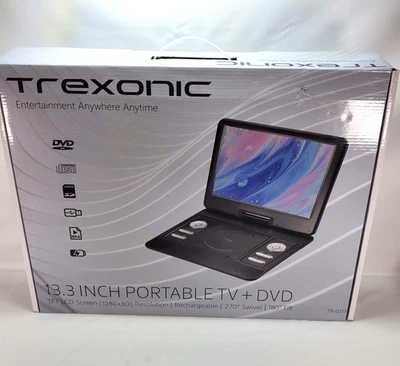 TREXONIC 13.3 Portable TV+DVD Player Color TFT LED Screen & USB/HD/AV Teal Color - Image 1 of 4