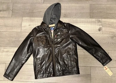 Levi’s Faux Leather Fleece Lined Brown Hoodie Jacket Childs Sz L 12-13 Years NWT - Image 1 of 4