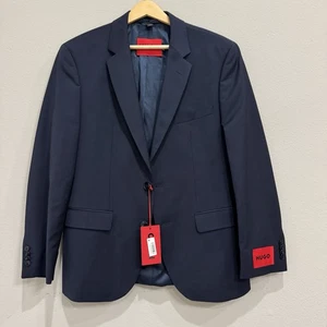 Hugo Boss Suit Jacket 36 S Men's Solid Blue Wool Stretch Regular Fit NWT - Picture 1 of 18