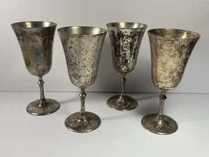 Set of 4 Vintage Silver-Plated Goblets 7.5" Tarnished Patina Display Decor - Picture 1 of 8