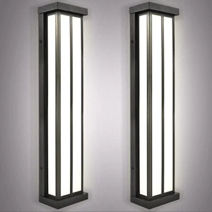 Luxrite LED Outdoor Wall Sconce 24in Black Aluminum 3CCT 26W ETL IP65 2-Pack - Picture 1 of 7
