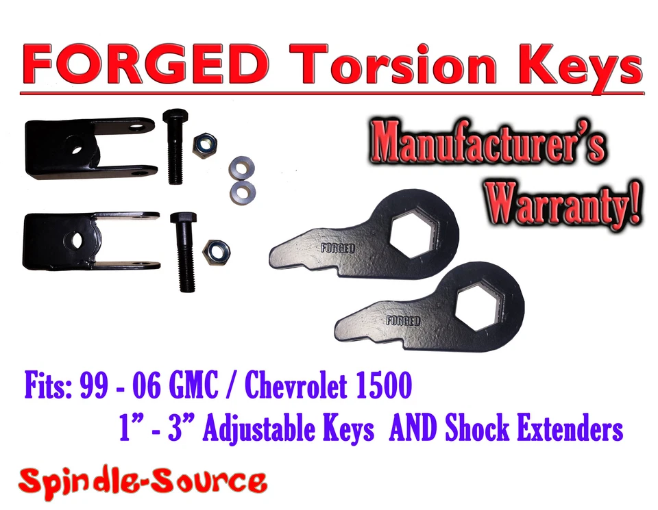 Torsion Level FRONT FORGED LIFT KEYS + EXTENDER 3in FOR 99-06 Chevrolet GMC 1500 - Image 1 of 1