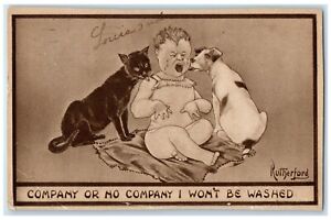 1910 Toddler Crying Cat Dog Company Or No Company Atlantic City NJ Postcard