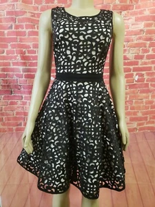 XSCAPE Size 4 Women's Sleeveless Flare Dress Black Laser cut NEW - Picture 1 of 10