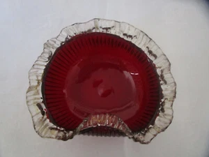 BEAUTIFUL ANTIQUE RUBY RED GLASS BOWL CLEAR WITH FRILLED AVVENTURINA FRINGE - Picture 1 of 12