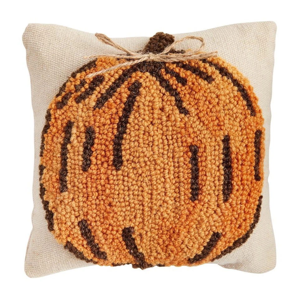 8" Hooked Pumpkin Fall Mini Pillow with Cream Background - Image 1 of 1
