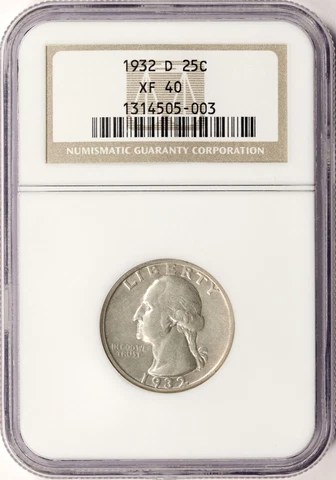 1932-D 25c Washington Quarter NGC XF40 Cover