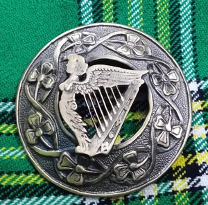 Celtic Irish Harp Kilt Fly Plaid Brooch Antique Polish Scottish Pin Brooches 3" - Picture 1 of 1