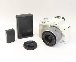 Canon EOS Kiss M2 Mirrorless Camera (Kit w/ EF-M 15-45mm F3.5-6.3 Lens)  - White - Picture 1 of 12