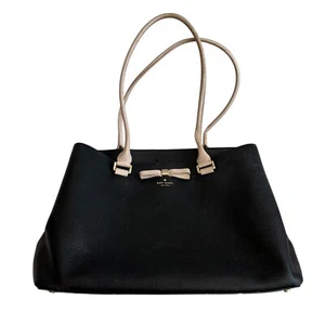 Kate Spade Maryanne Henderson Street purse black cream leather tote bag bow - Picture 1 of 20